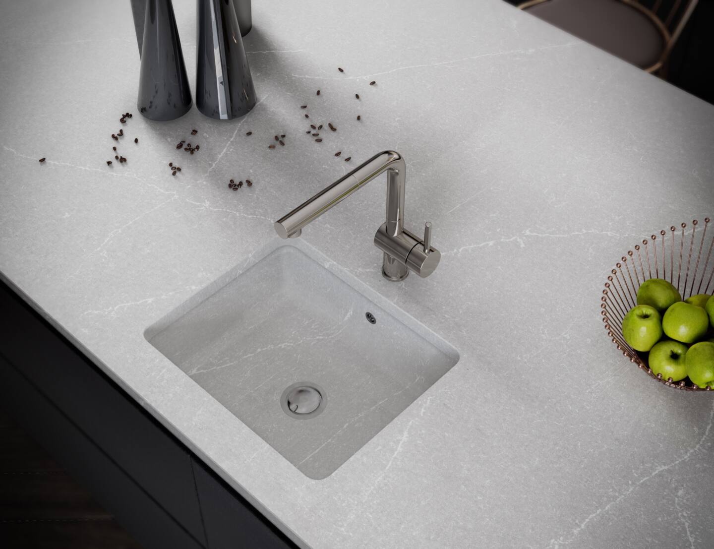 Silestone Desert Silver küchenarbeitsplatte aus Konglomerat nach Maß, Grau – Poliert