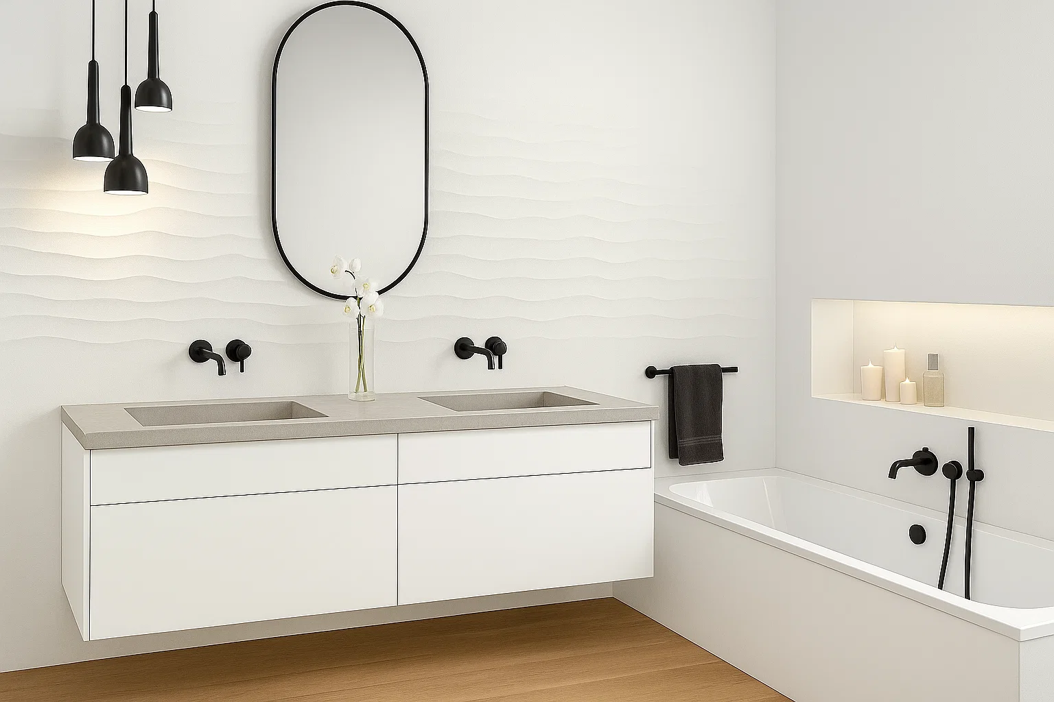 Waschtisch nach Maß mit integriertem Waschbecken aus Keramik, Feinsteinzeug, Naturstein – Franko Waterstone Astra Mini