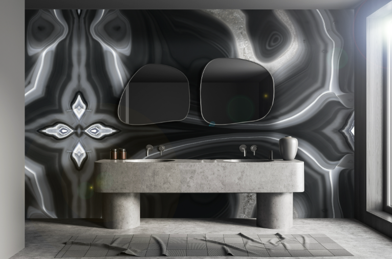 Fugenloses Badezimmer nach Maß mit großformatigen Keramikplatten Franko Black Aurora