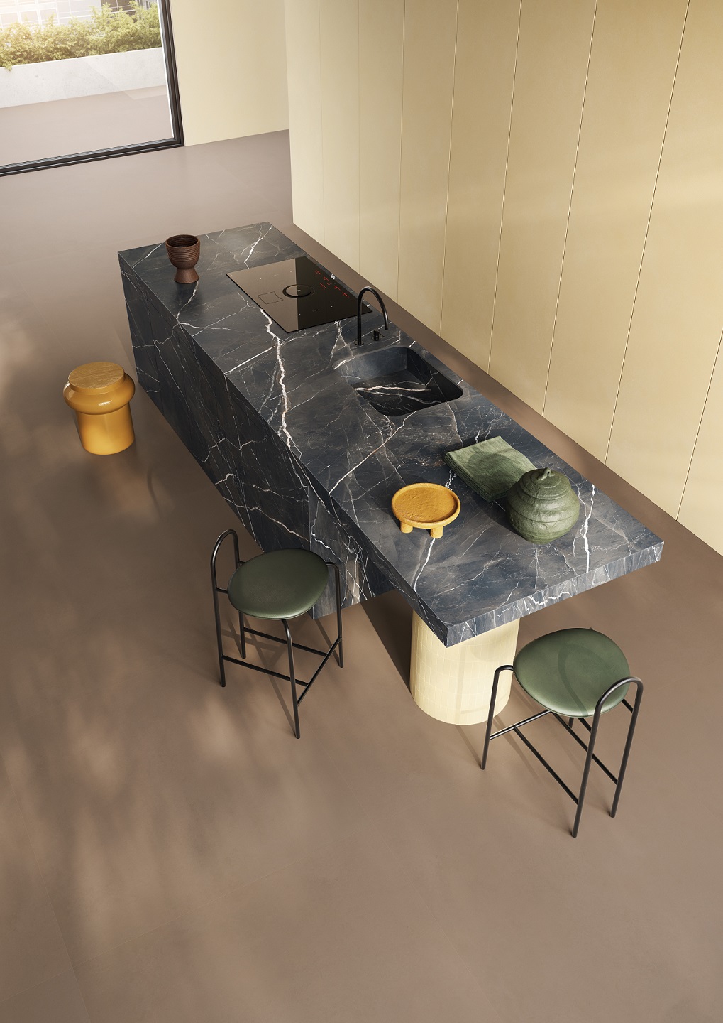 Velkoformátové keramické desky 320 x 160 cm Franko Calacatta Nero pro pracovní desku a obklad
