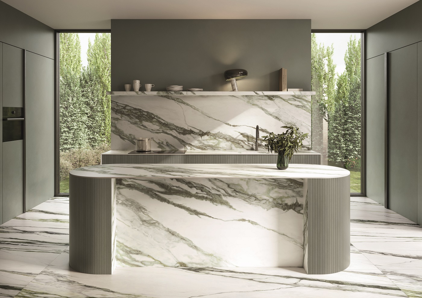 Großkeramikplatten 320 x 160 cm Franko Calacatta Verde für Arbeitsplatte und Verkleidung