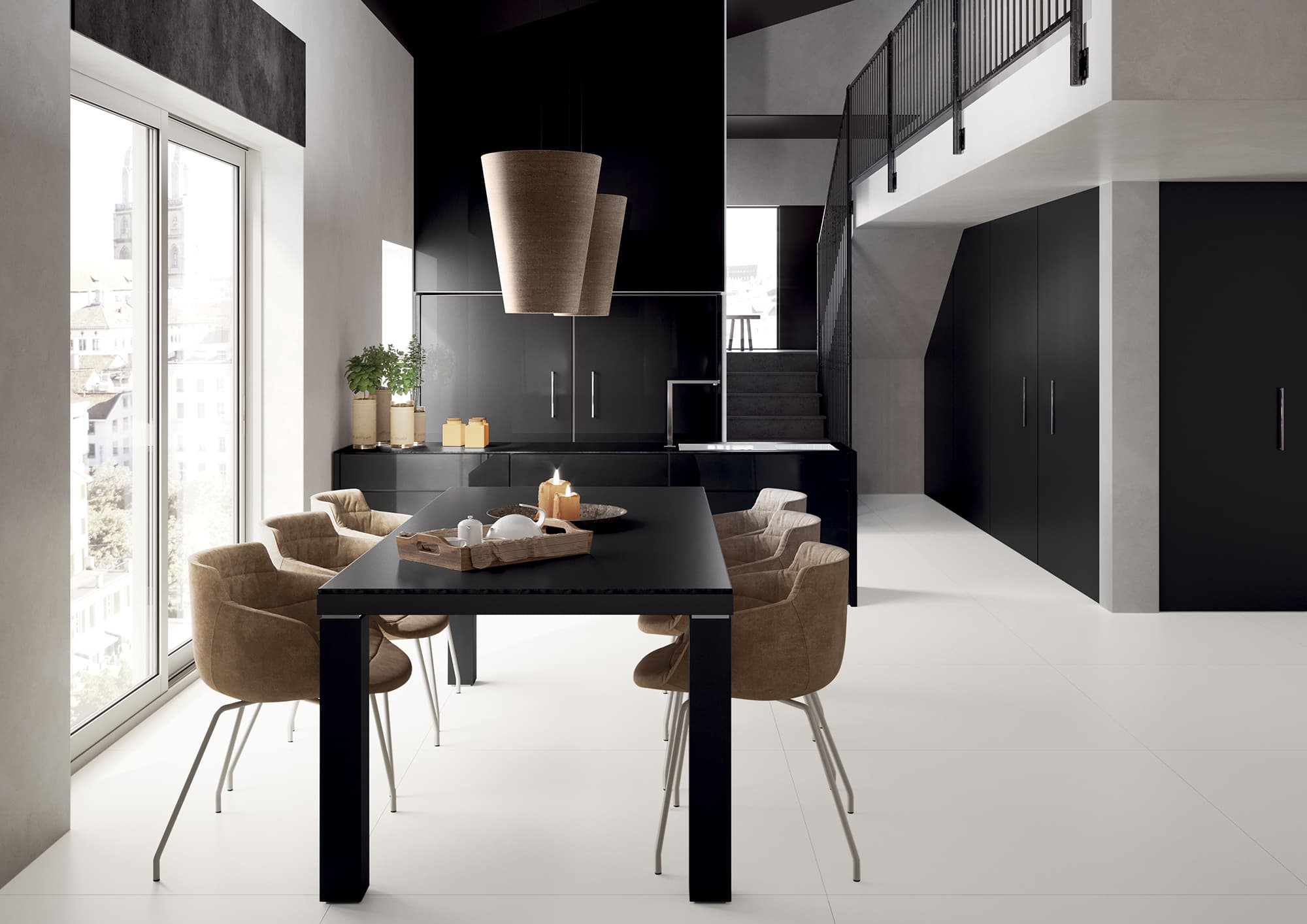 Velkoformátové keramické desky 163 x 324 cm Franko Deep Black pro pracovní desku a obklad