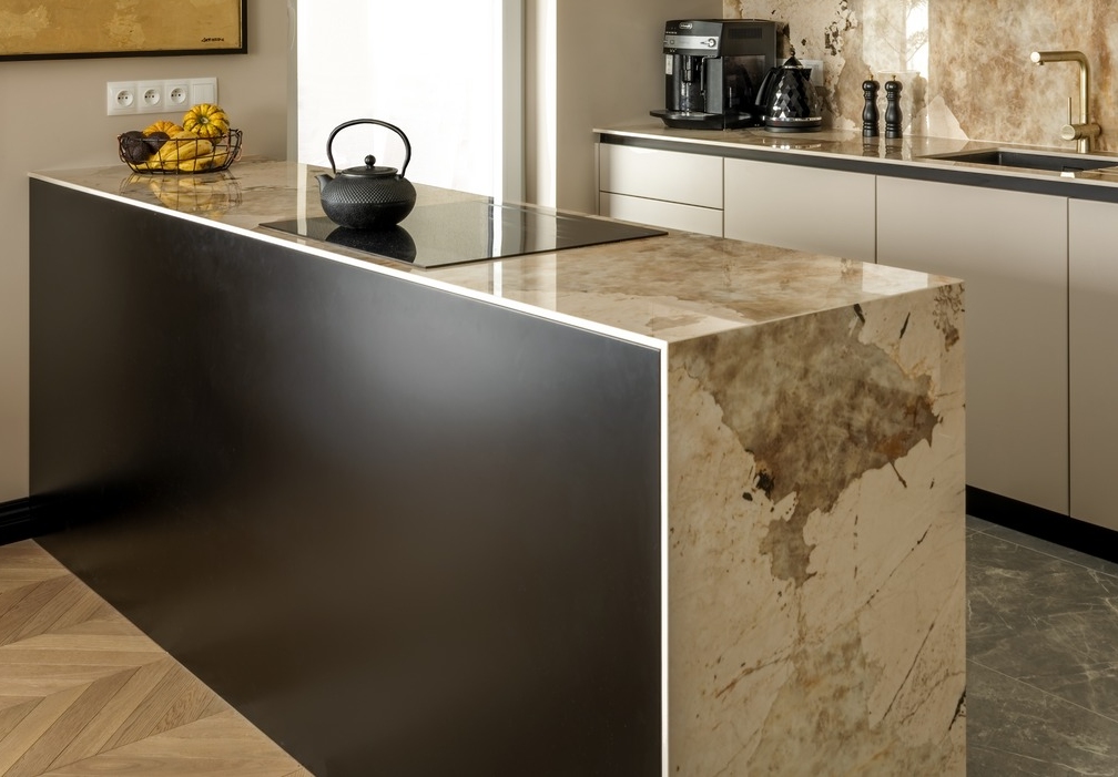 Dekton Khalo küchenarbeitsplatte aus Keramik nach Maß, Braun, Cremefarben – Poliert