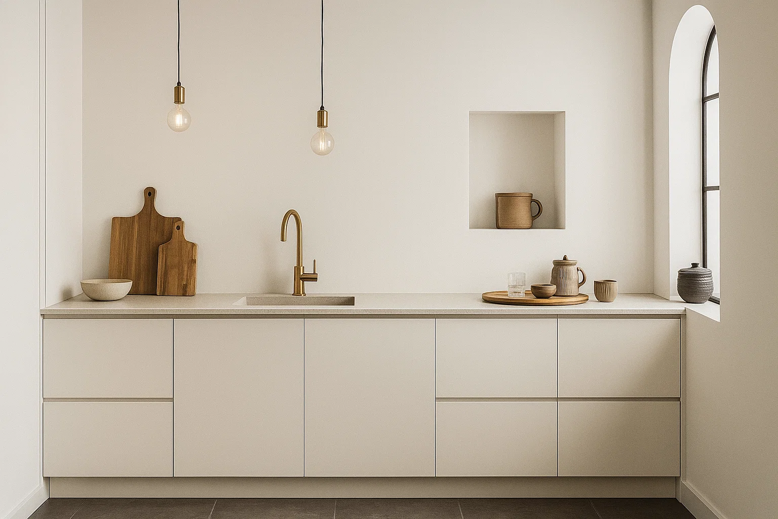 Dekton Nebbia Küchenarbeitsplatte aus Keramik nach Maß, Cremefarben – Matt