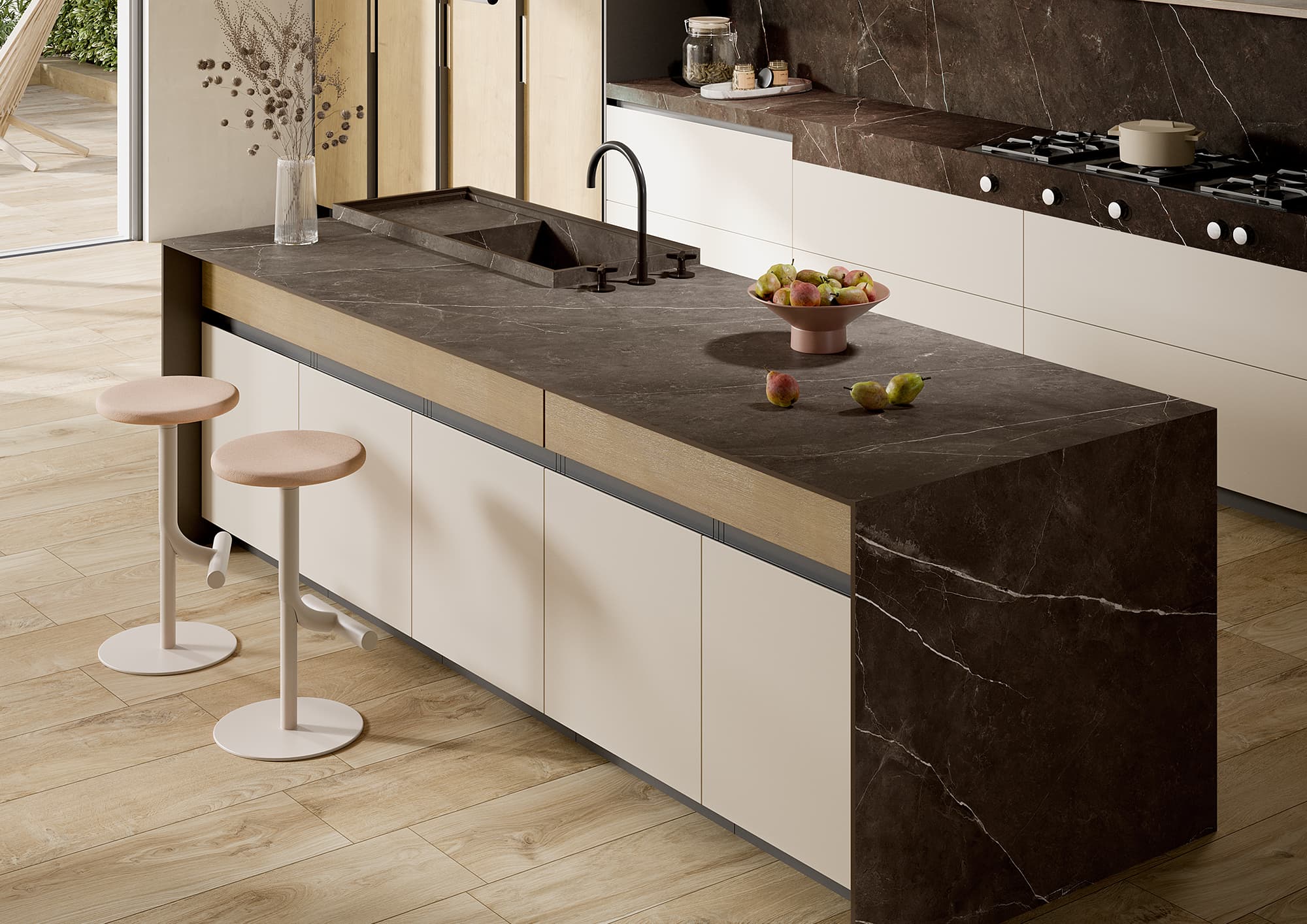 Velkoformátové keramické desky 163 x 324 cm Franko Nero Venato pro pracovní desku a obklad