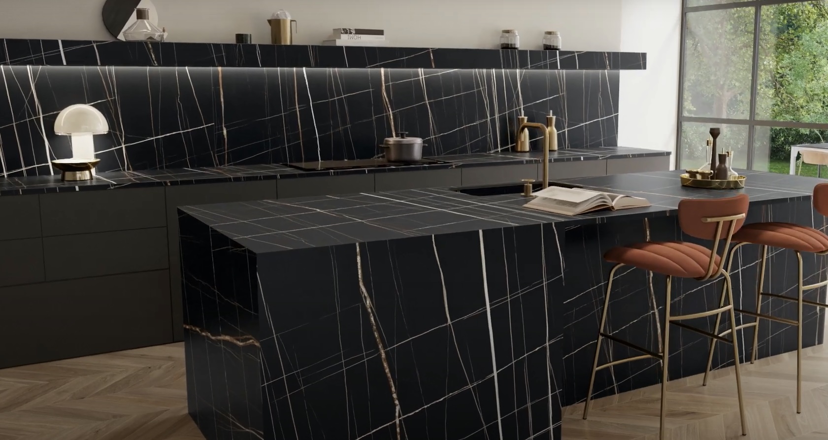 Velkoformátové keramické desky 320 x 160 cm, Franko Sahara Noir Elite, pro pracovní desku a obklad