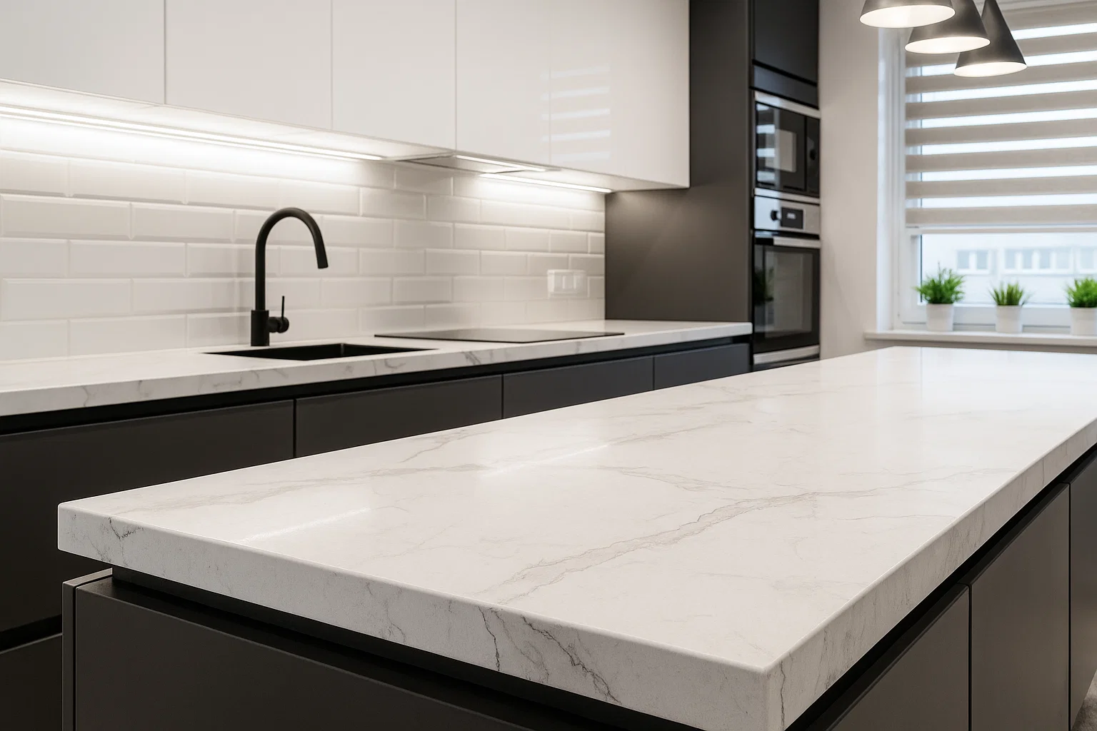 Silestone Calacatta Gold küchenarbeitsplatte aus Konglomerat nach Maß, Weiß – Suede