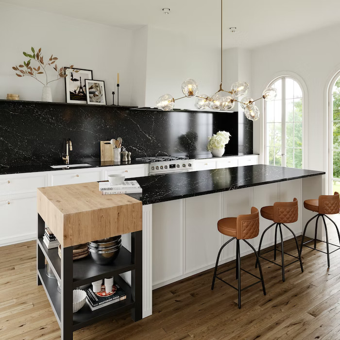Silestone Romantic ash küchenarbeitsplatte aus Konglomerat nach Maß, Schwarz – Suede