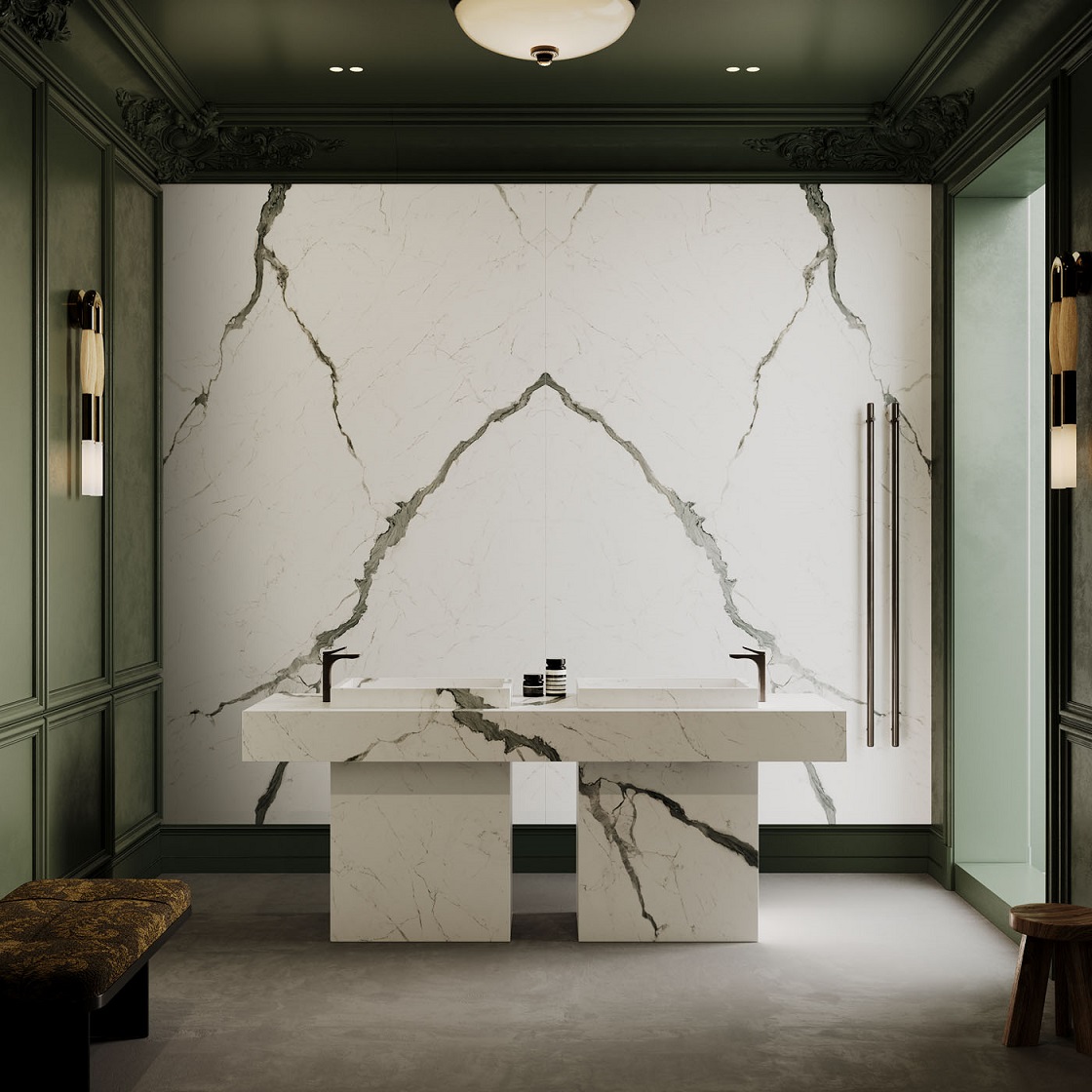 Fugenloses Badezimmer nach Maß mit Großformat-Keramik Franko Statuario Elegante