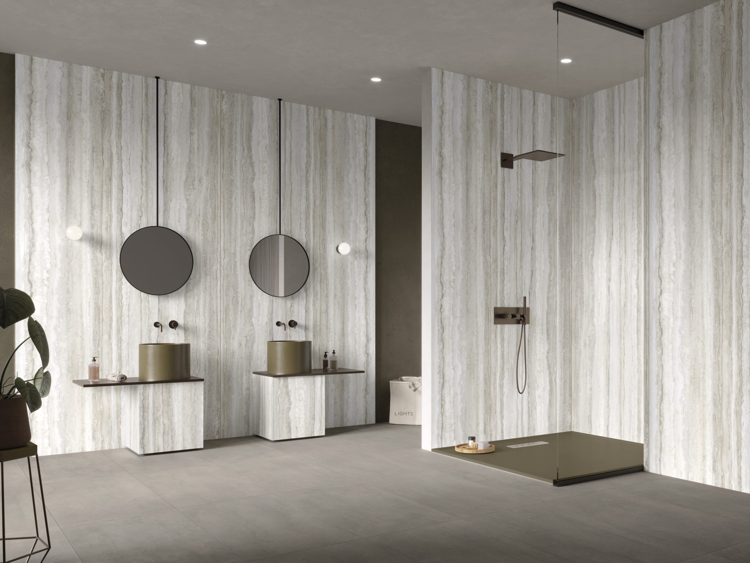 Velkoformátové keramické desky 320 x 160 cm Franko Travertino Grigio pro pracovní desku a obklad