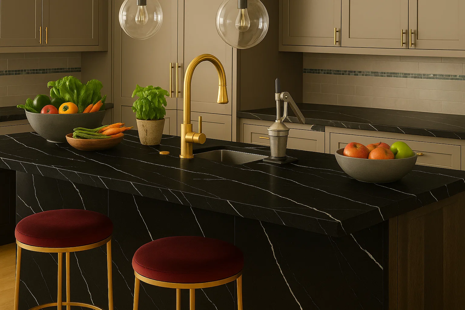 Silestone Marquina küchenarbeitsplatte aus Konglomerat nach Maß, Schwarz – Poliert
