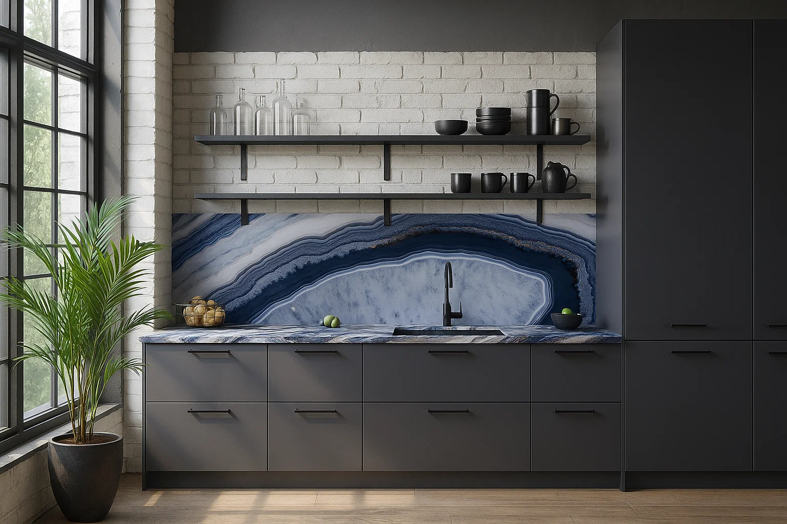 Küchenarbeitsplatte aus Keramik nach Maß, Blau – Franko Blue Lagoon – soft touch
