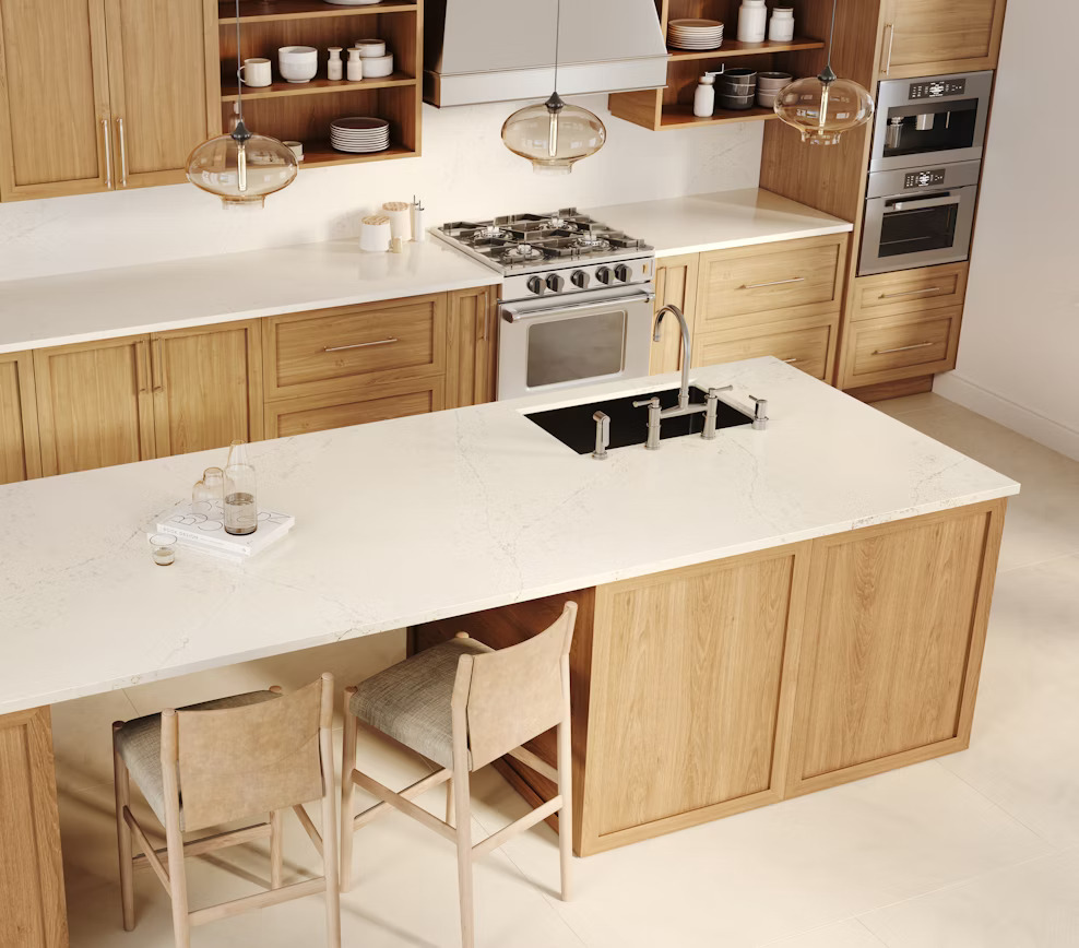 Silestone Siberian Frost küchenarbeitsplatte aus Konglomerat nach Maß, Weiß – Poliert