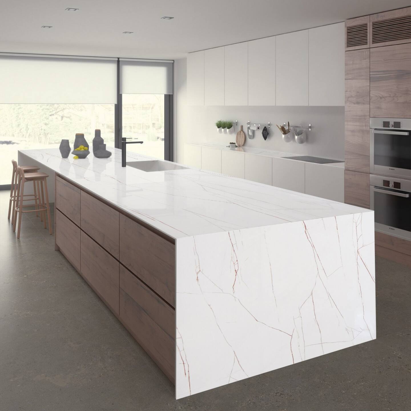 Großkeramikplatten 320 x 160 cm Franko Bianco Himalaya für Arbeitsplatte und Verkleidung