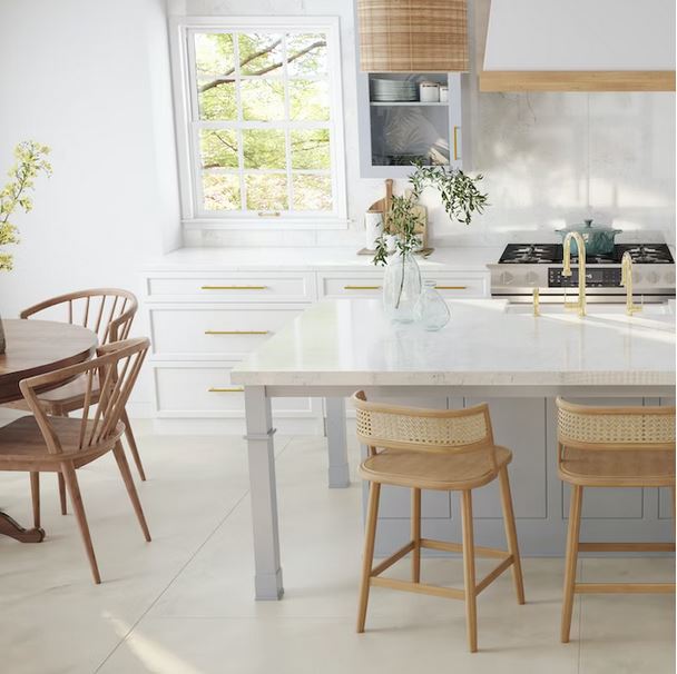 Kuchyňský obklad (ochrana proti stříkající vodě) z keramické desky Dekton Malibu – leštěný