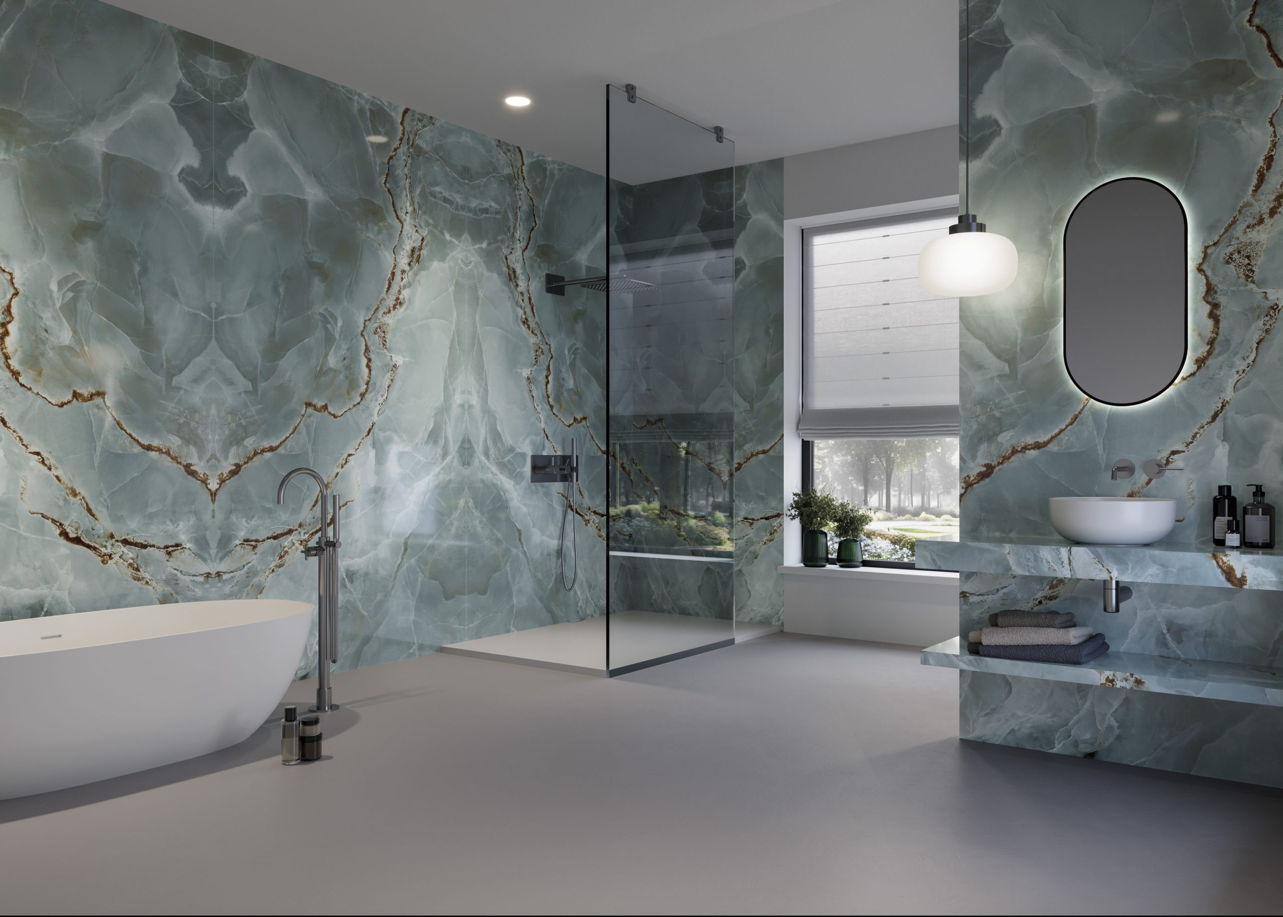Velkoformátové keramické desky 320 x 160 cm Franko Emerald Onyx pro pracovní desky a obklady