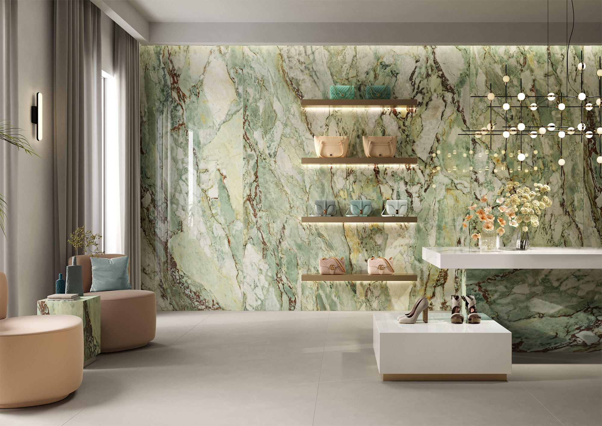 Velkoformátová dlaždice Ava Green Sky 120 × 280 cm, tloušťka 6 mm