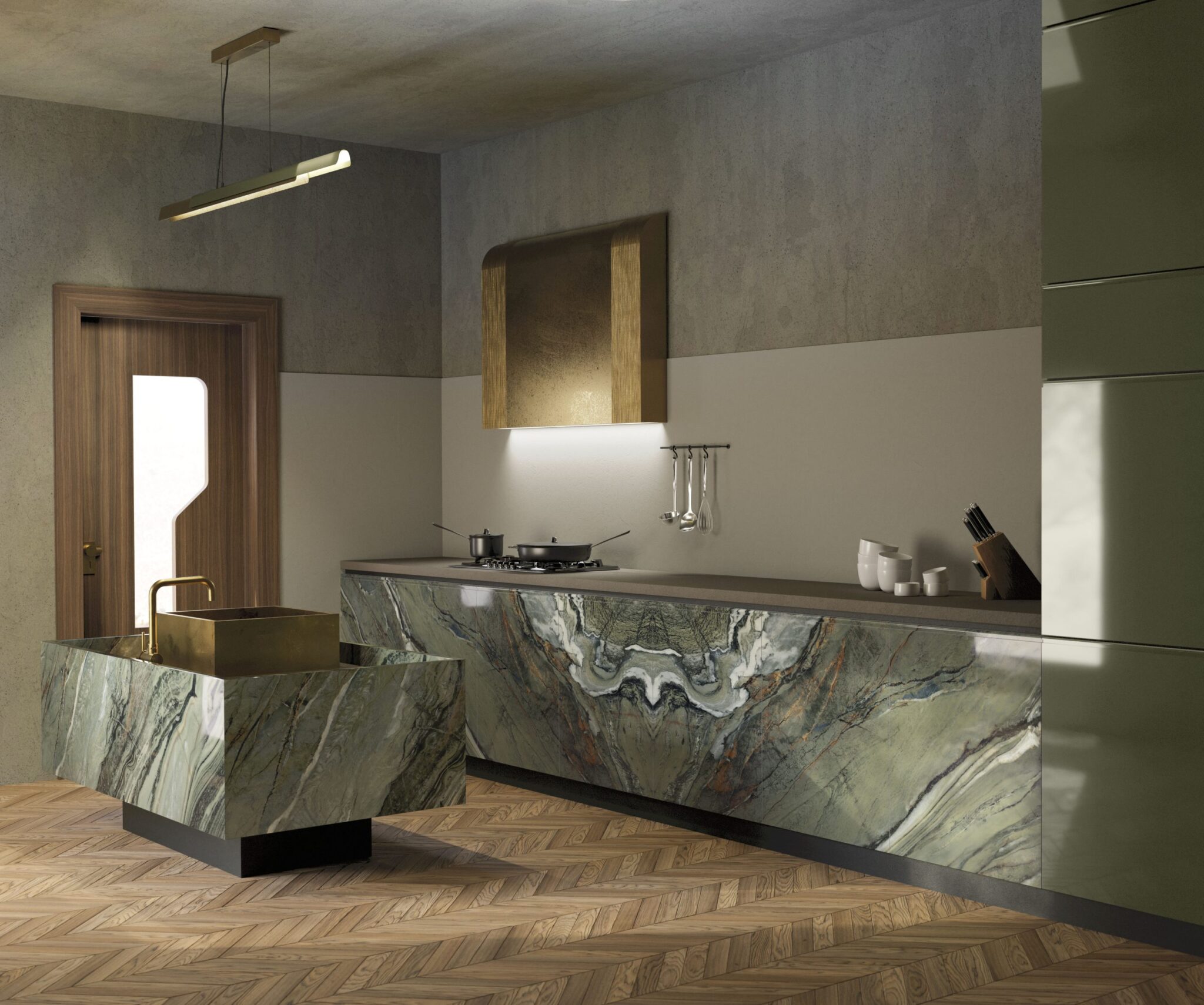 Velkoformátové keramické desky 320 x 160 cm Franko Mystic Green pro pracovní desku a obklad