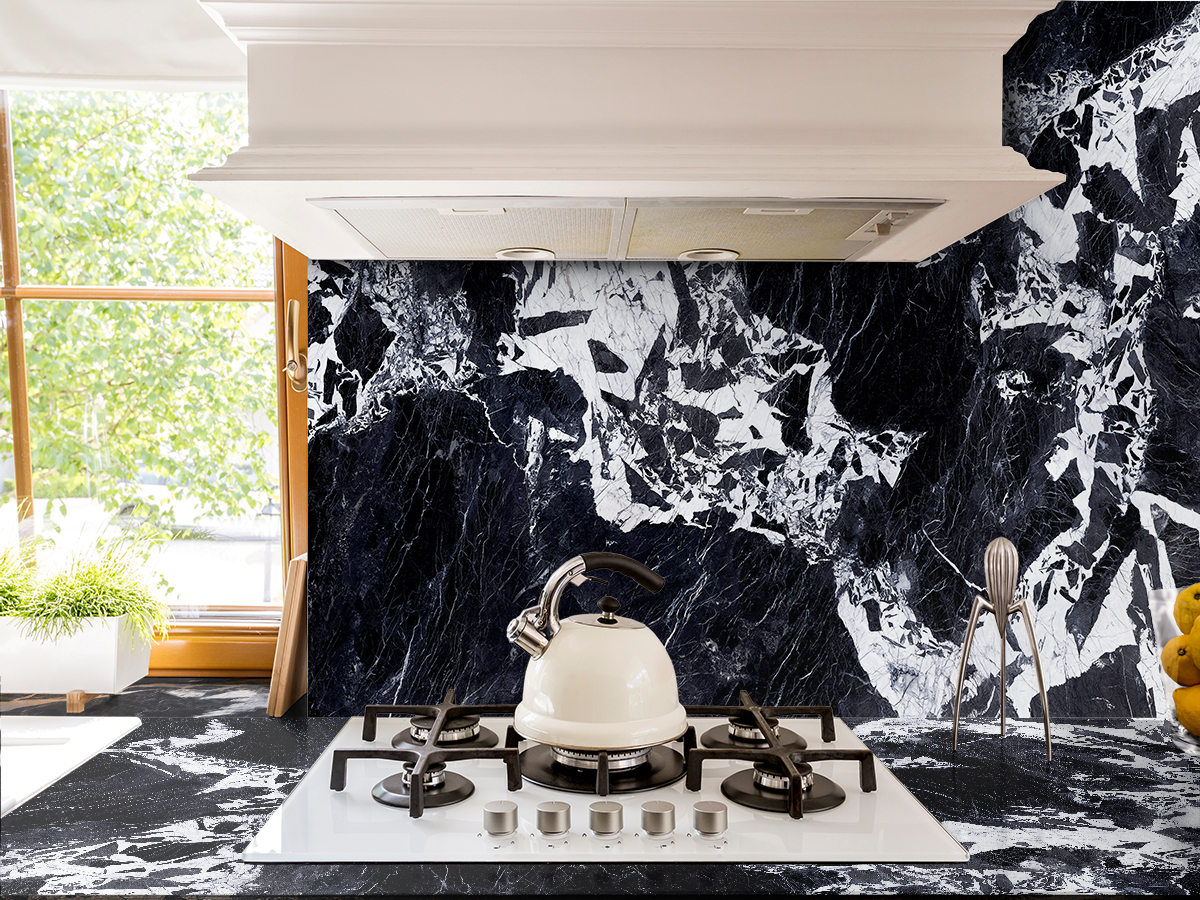 Velkoformátové keramické desky 320 x 160 cm Franko Nero Antique pro pracovní desku a obklad
