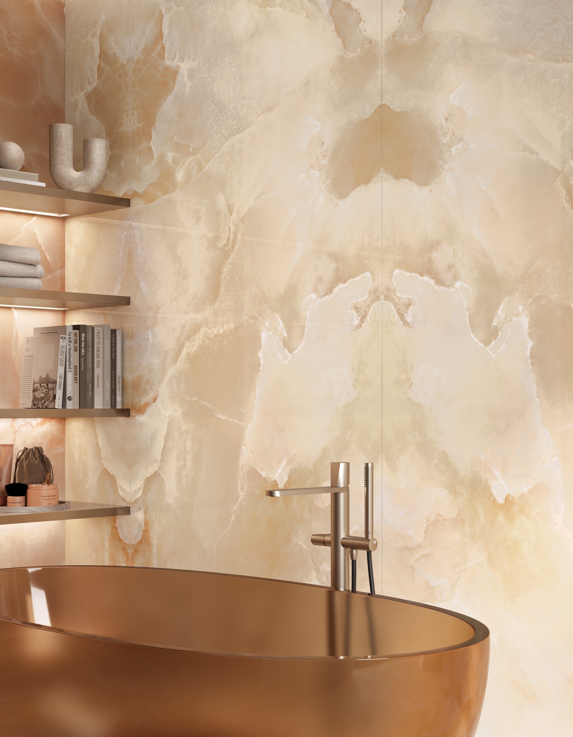 Velkoformátová dlaždice Mirage Onyce ON03 Champagne 120 × 278 cm, tloušťka 6 mm