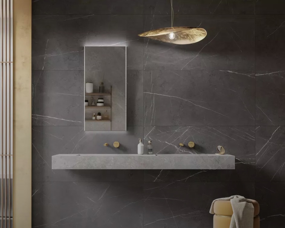 Velkoformátové keramické desky 324 x 162 cm Franko Pietra Grey Elegante pro pracovní desky a obklady