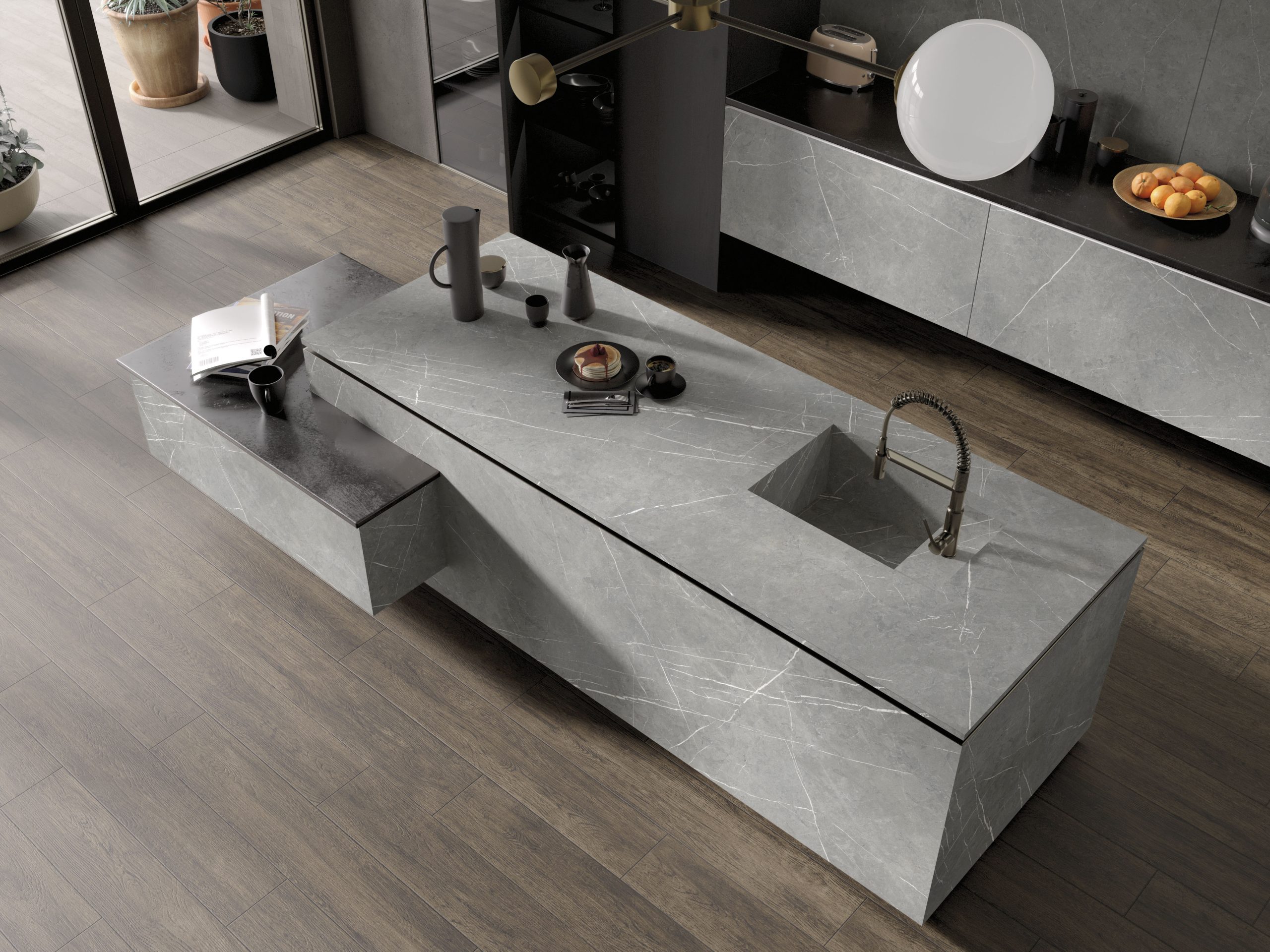 Velkoformátové keramické desky 320 x 160 cm Franko Pietra světle šedé pro pracovní desku a obklad
