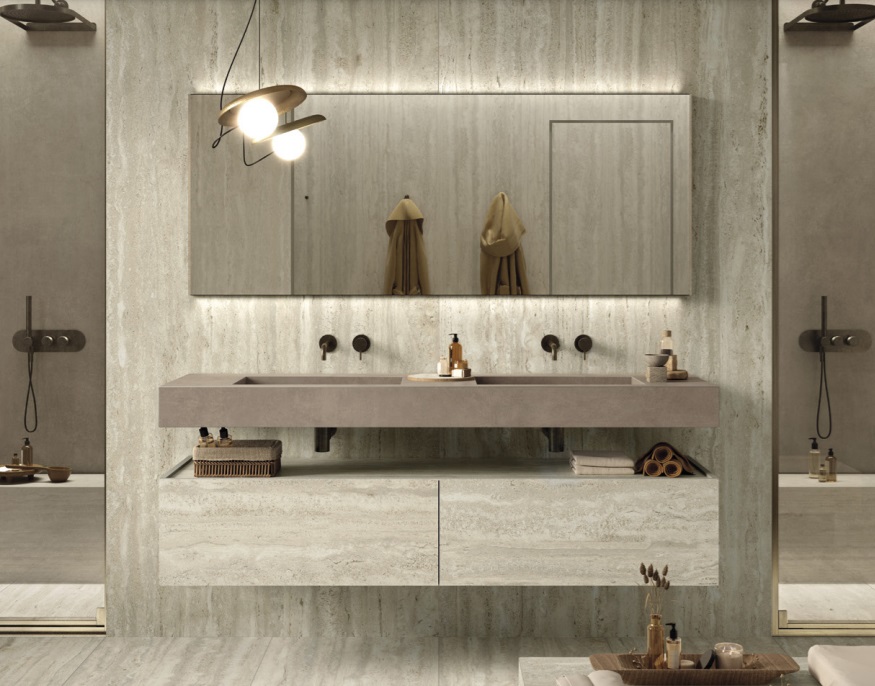 Velkoformátová dlaždice Mirage Elysian Travertino Light 120 × 278 cm, tloušťka 6 mm