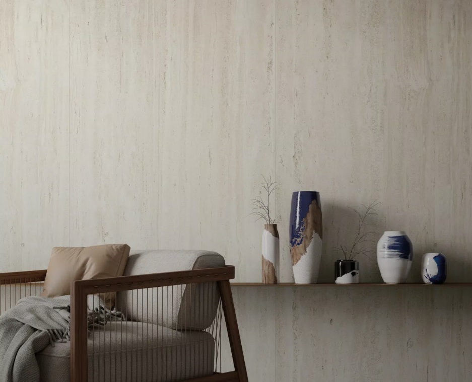 Velkoformátová dlaždice Mirage Elysian Travertino Pearly 120 × 278 cm, tloušťka 6 mm