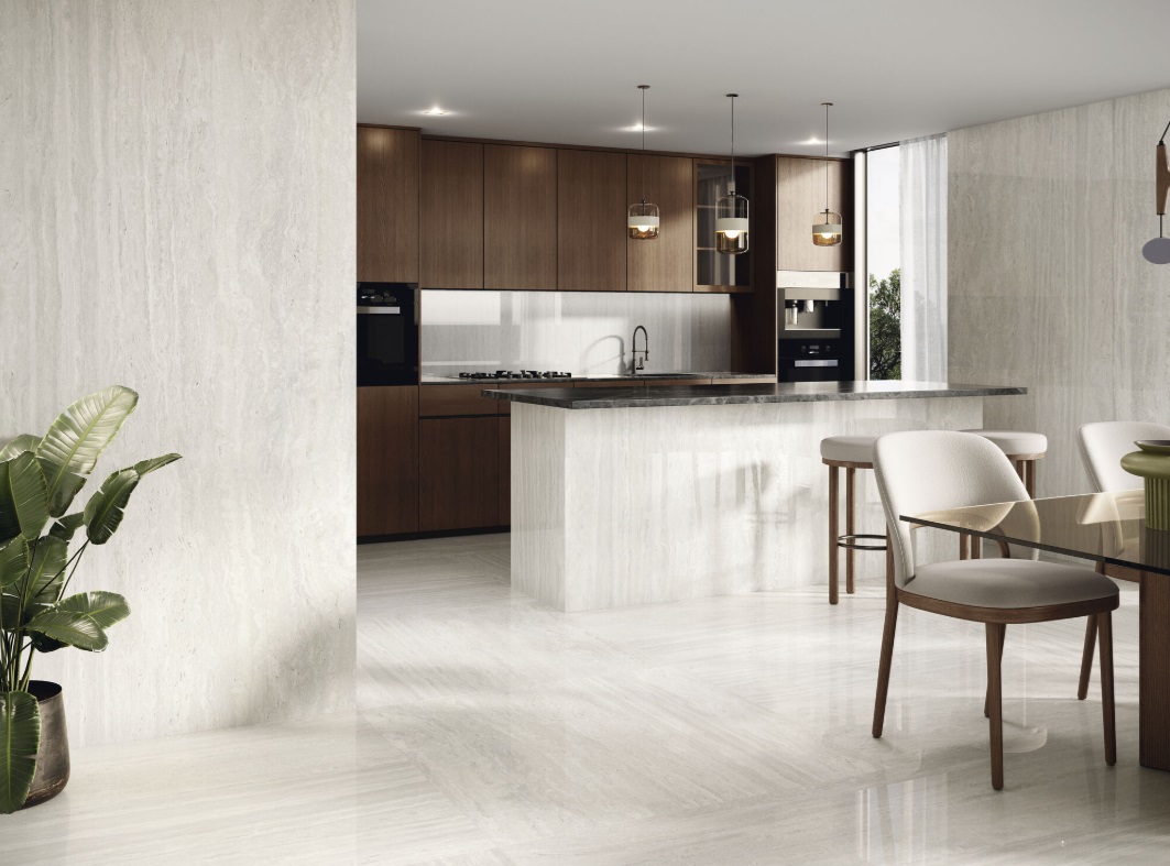 Velkoformátové keramické desky Baldocer Venice Bianco 120 × 260 cm, tloušťka 6 mm nebo 7 mm