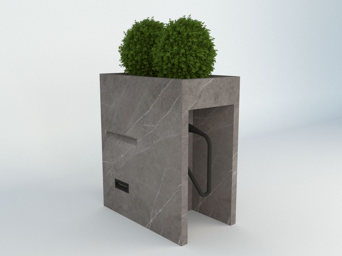 Ochrana proti krádeži: Wallbox nebo nabíjecí deska zamčená jako květináč EVSE 70 × 40 × 80 cm