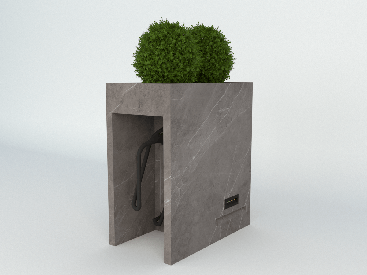 Ochrana proti krádeži: Wallbox nebo nabíjecí deska zamčená jako květináč EVSE 70 × 40 × 80 cm