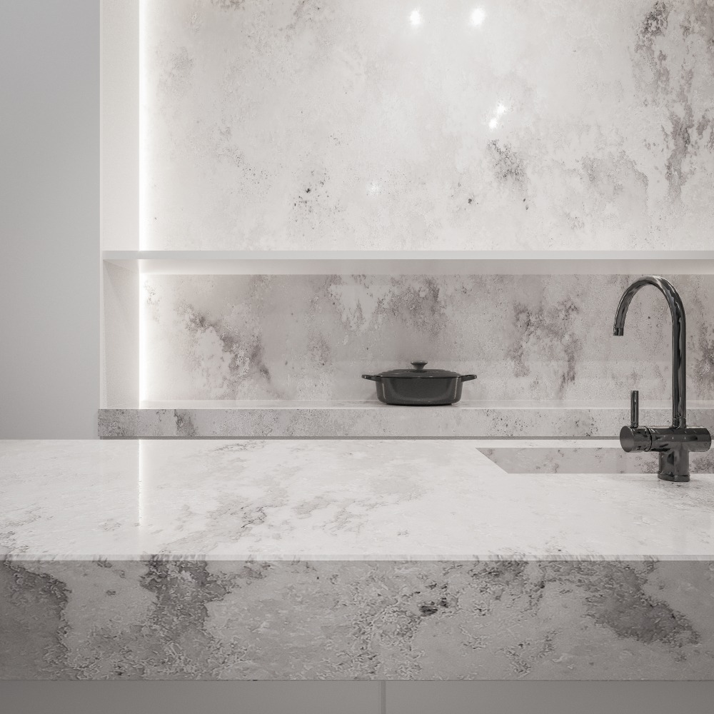 Kuchyňská deska Technistone Ambiente Light z konglomerátu na míru, bílá – Terra