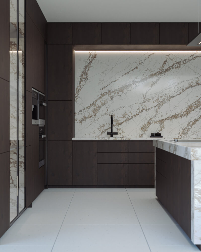 Kuchyňská deska Technistone Bronze Coast z konglomerátu na míru, bílá – leštěná