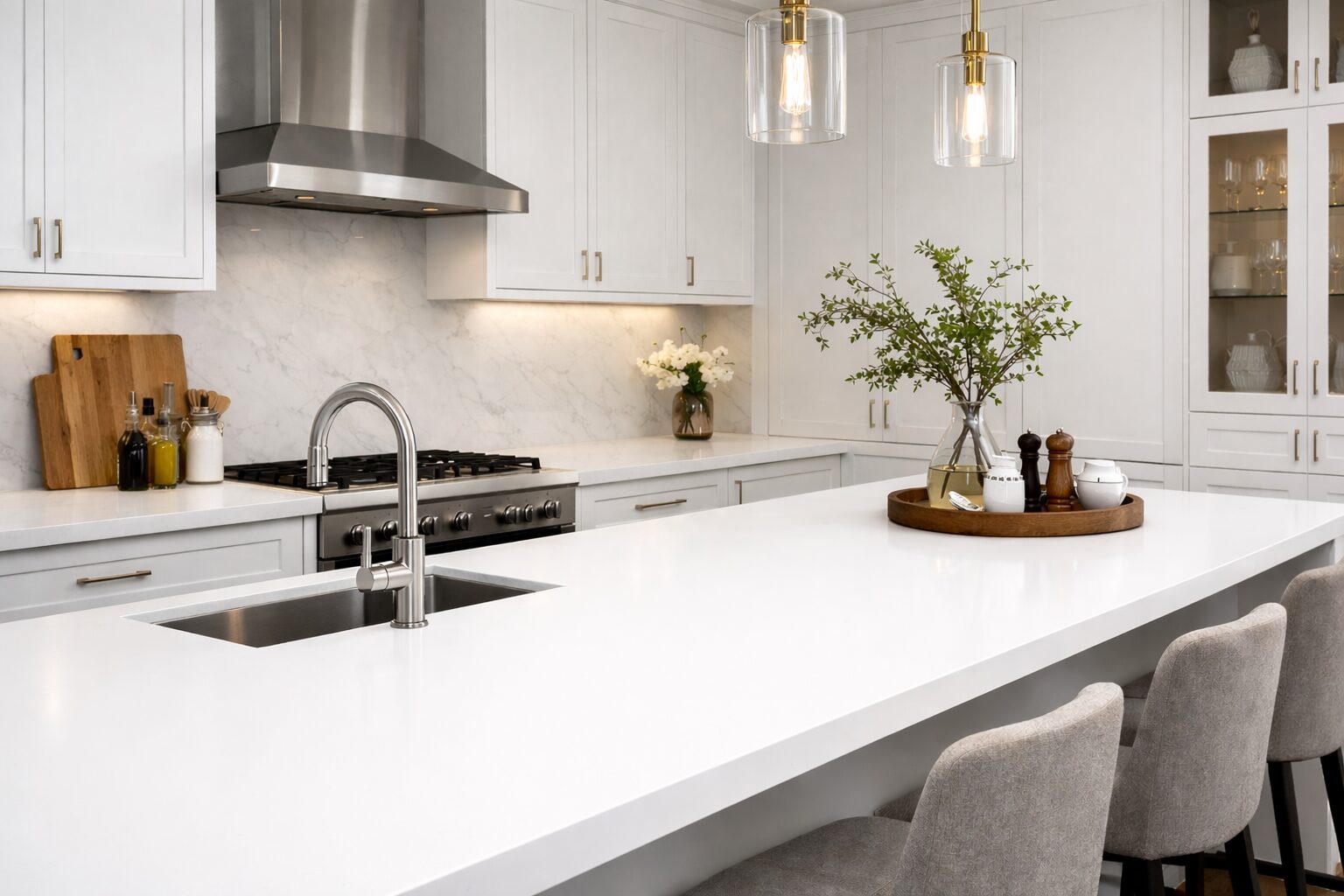 Konglomeráty F-Quartz Ultra White pro pracovní desky