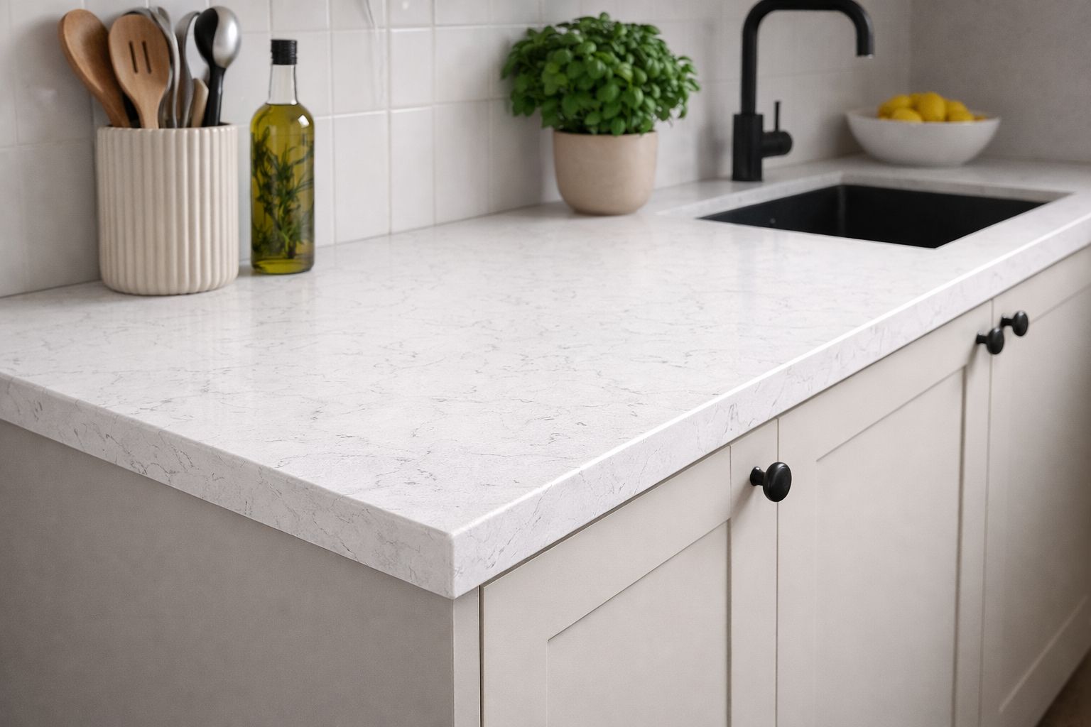 Konglomeráty F-Quartz Bianco Carrara Gioia pro pracovní desku