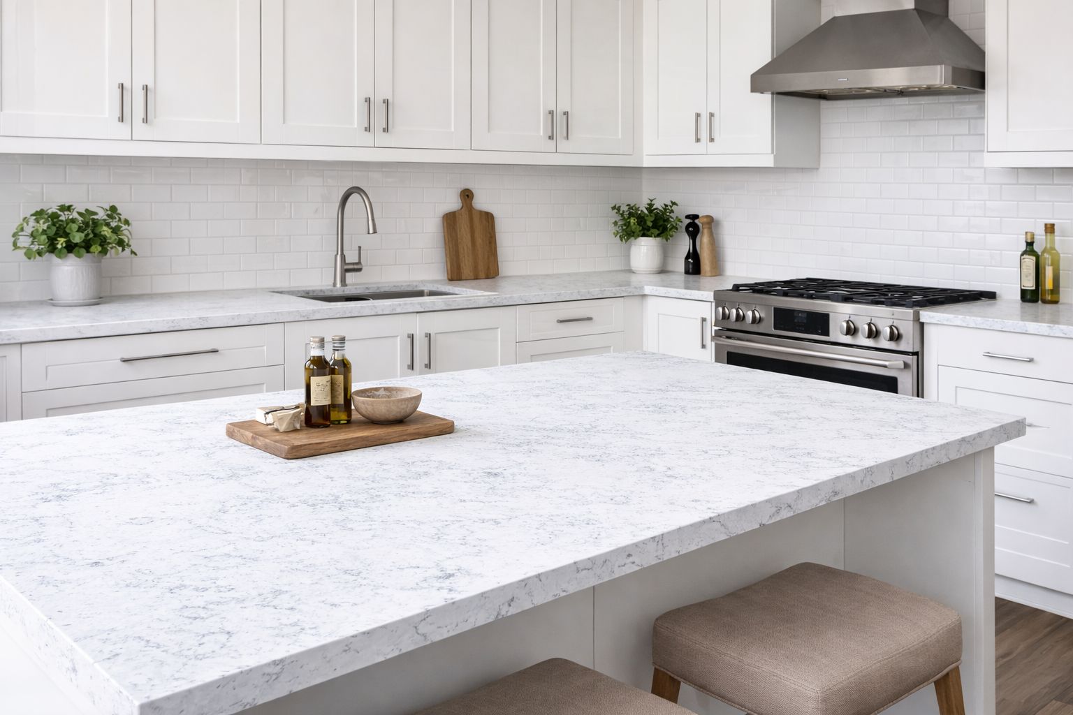 Konglomeráty F-Quartz Bianco Carrara Deluxe pro pracovní desky