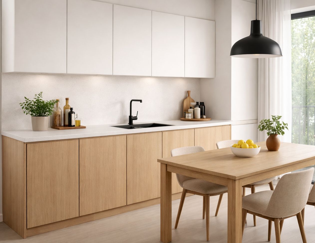 Kuchyňská deska z konglomerátu na míru, bílá – Caesarstone Snow – leštěná