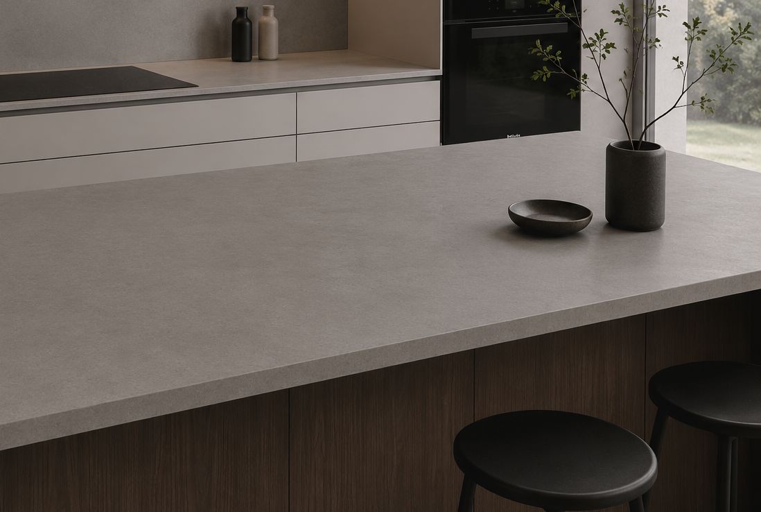 Kuchyňská deska z konglomerátu na míru, šedá – Caesarstone Sleek Concrete – matná