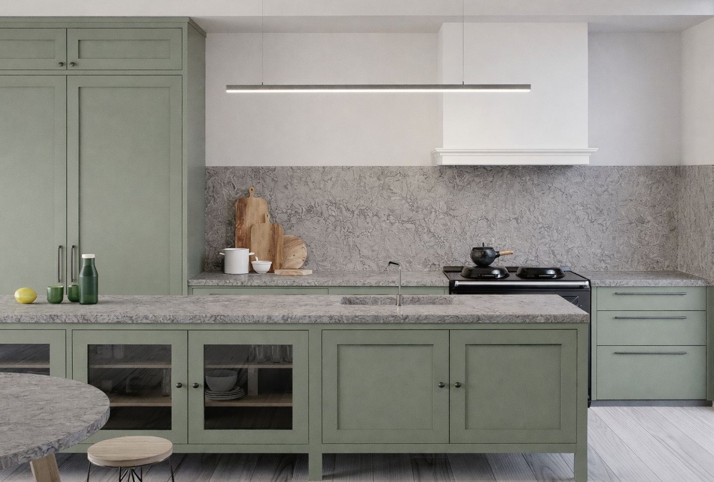 Kuchyňská deska z konglomerátu na míru, šedá – Caesarstone Turbine Grey – leštěná